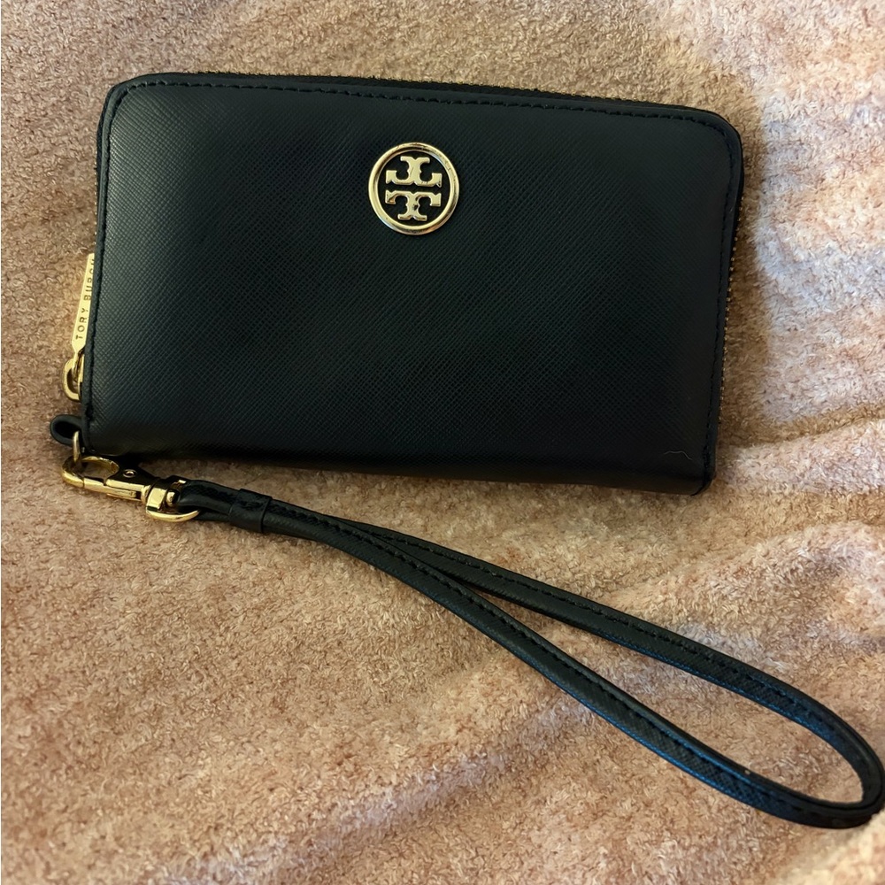Tory Burch Black Saffiano Leather Wristlet Wallet